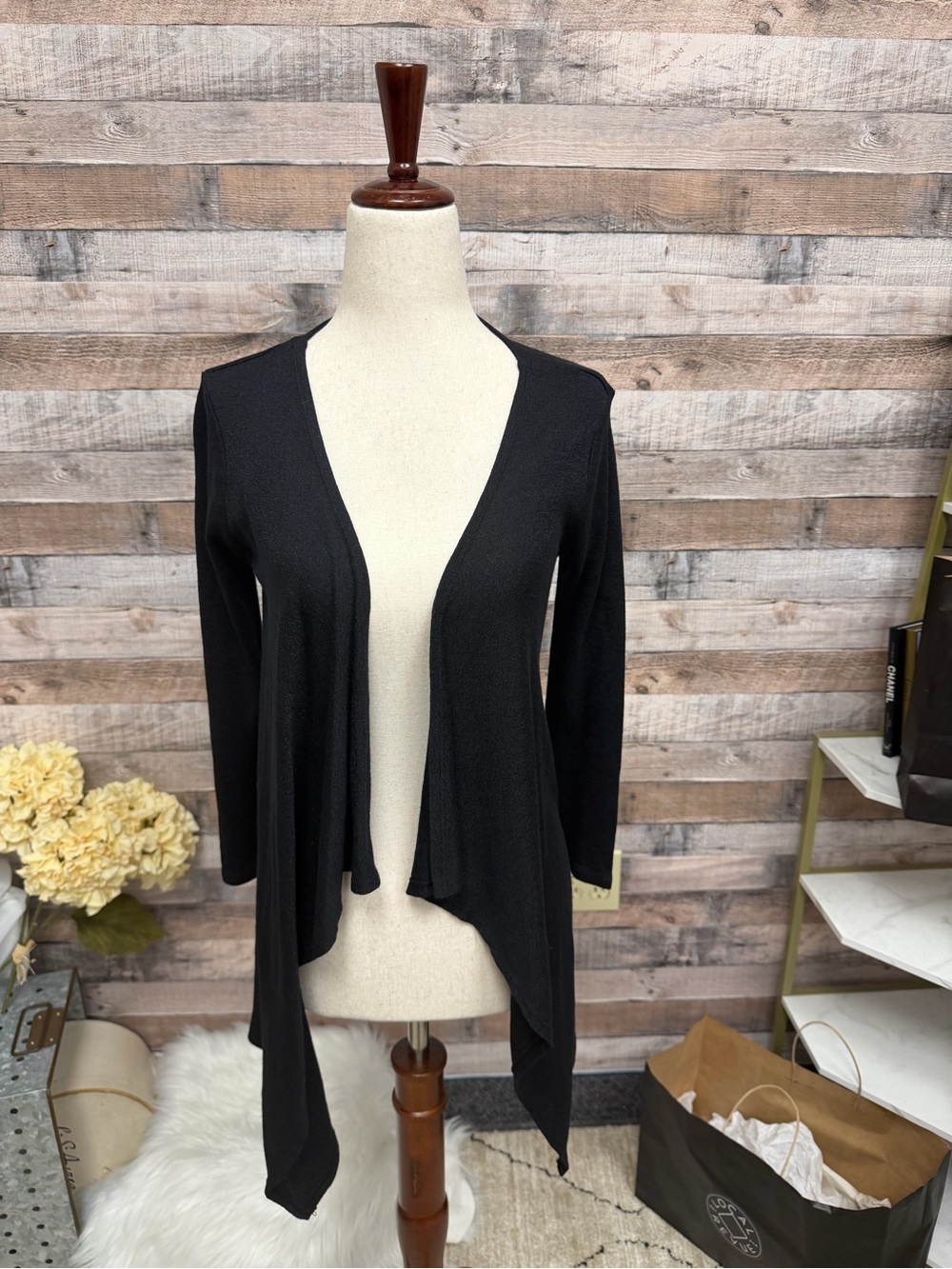 Michael Stars Black Open-Front Draped Cardigan